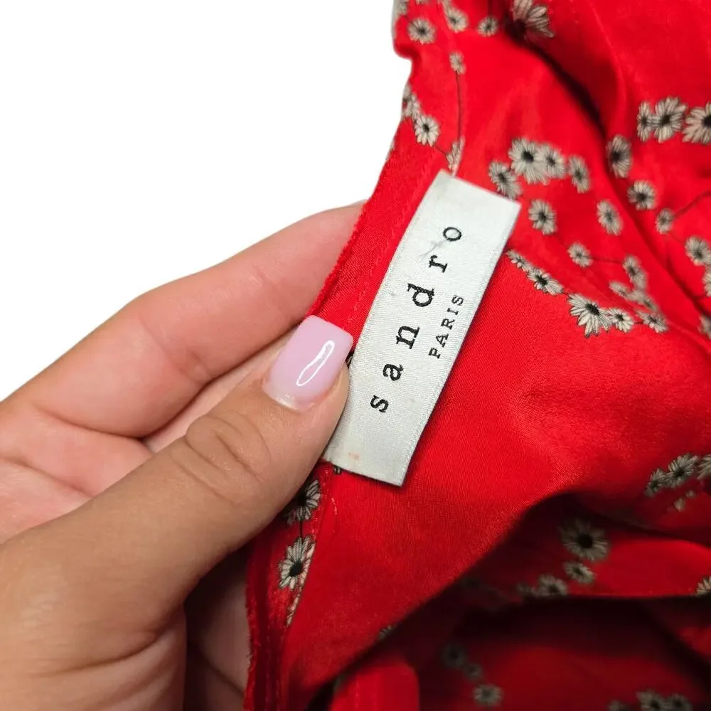 Sandro Paris Cyrielle Blouse in Red Print Silk‎ Size: 3
